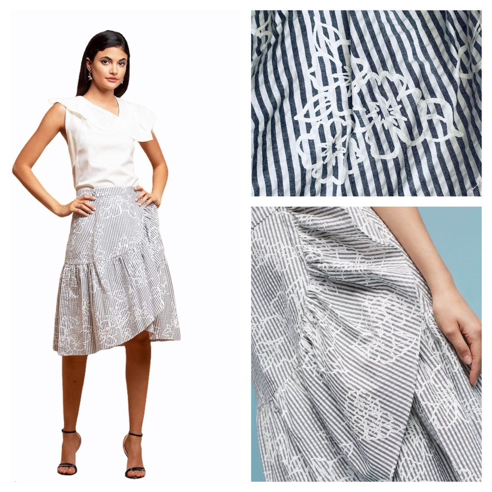 Eva Franco Striped Ruffle Wrap Skirt